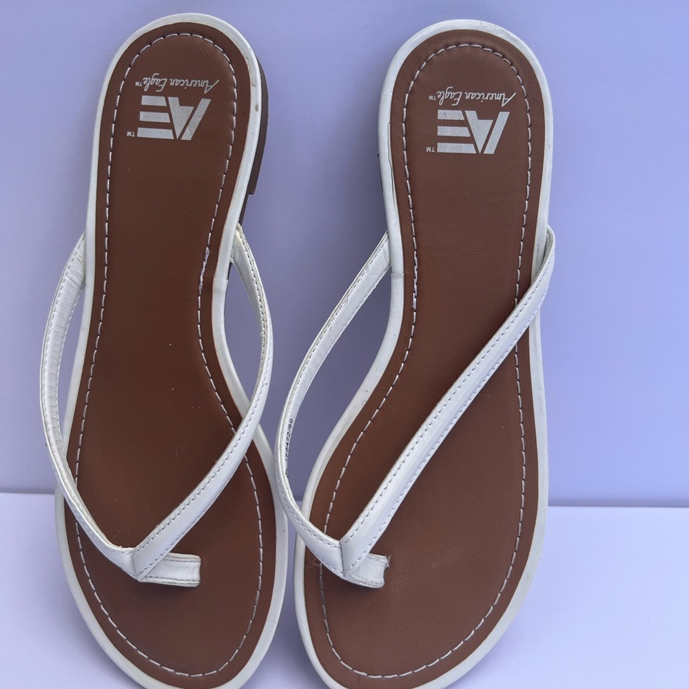 American Eagle Outfitters Women's White and Brown Sandals Size 8